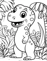 Laughing Tyrannosaurus Rex Dinosaur with Palm Trees Coloring Page