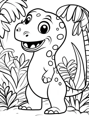 Laughing Tyrannosaurus Rex Dinosaur with Palm Trees Coloring Page