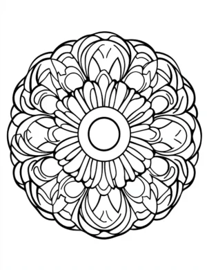 Layered Floral Mandala With Central Circle Petal Design Coloring Page by Mindset Flow