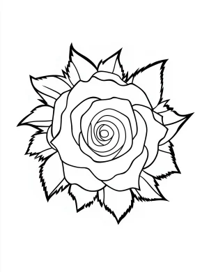 Leafy Rose Flower with Detailed Petals Coloring Page