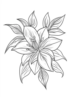 Lily Flower Large Leaves Printable Coloring Page
