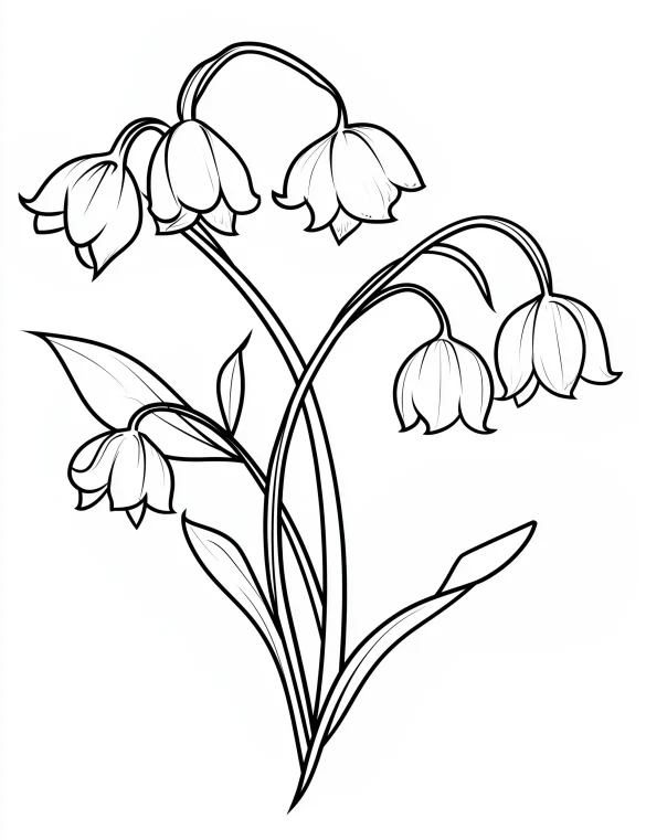 Lily Flowers with Leaves Coloring Page