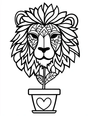 Lion Head Flower Like In a Vase Coloring Page by Mindset Flow