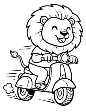 Lion Riding Scooter Animal Coloring Page by Mindset Flow
