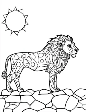 Lion With Geometric Patterns On Rocks Under The Sun Coloring Page By Mindset Flow