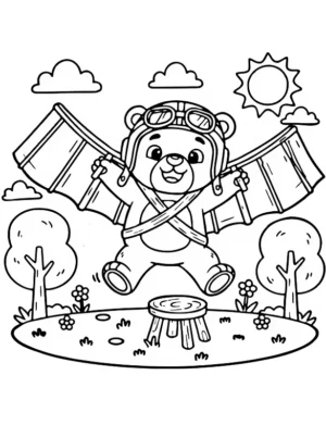 Little Bear Flying with Paper Wings Coloring Page By Mindset Flow
