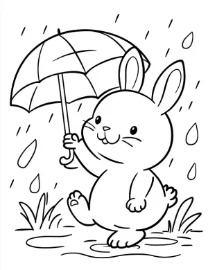 Lovable Bunny Dancing in the Rain Coloring Page by Mindset Flow