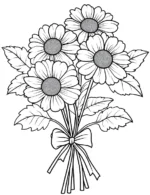 Lovable Daisy Bouquet With Ribbon Flower Coloring Page