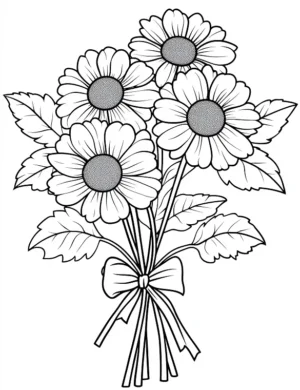 Lovable Daisy Bouquet With Ribbon Flower Coloring Page