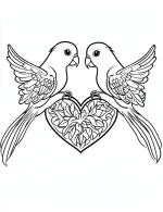 Lovebirds Holding Floral Heart Mandala Coloring Page by Mindset Flow