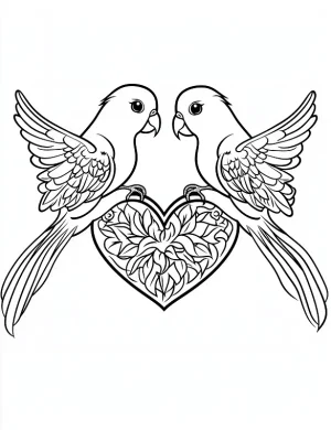Lovebirds Holding Floral Heart Mandala Coloring Page by Mindset Flow