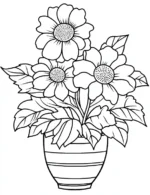Lovely Potted Flowers With Stripes Flower Coloring Page By Mindset Flow