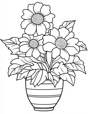 Lovely Potted Flowers With Stripes Flower Coloring Page By Mindset Flow
