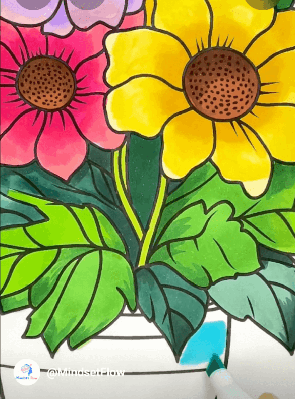Lovely Potted Flowers With Stripes Flower Coloring Page-HowToVideo