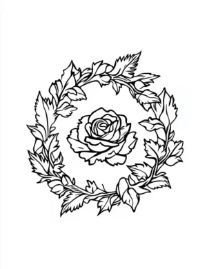 Lovely Rose Wreath Circle Flower Coloring Page By Mindset Flow