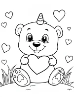 Loving Panda Unicorn Holding Heart Coloring Page