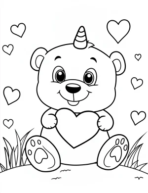 Loving Panda Unicorn Holding Heart Coloring Page