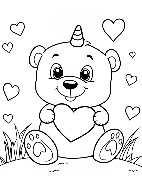 Loving Panda Unicorn Holding Heart Coloring Page