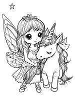 Magical Unicorn with Fairy Companion and Stars Coloring Page