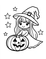 Magical Witch with Pumpkin and Stars Halloween Coloring Page by Mindset Flow