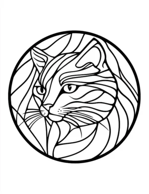 Majestic Cat Face Mandala Circular Animal Design Coloring Page by Mindset Flow
