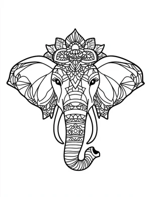 Majestic Elephant Head Mandala with Decorative Patterns Coloring Page by Mindset Flow