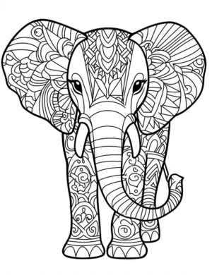 Majestic Elephant Mandala Front View with Ornamental Patterns Coloring Page by Mindset Flow