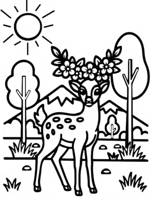 Majestic Floral Crown Deer Animal Coloring Page By Mindset Flow