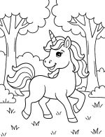 Majestic Forest Unicorn Walking Among Trees Coloring Page