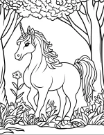 Majestic Forest Unicorn with Flower and Trees Coloring Page