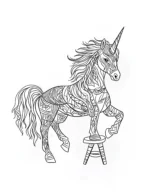 Majestic Geometric Unicorn Standing on Stool Coloring Page
