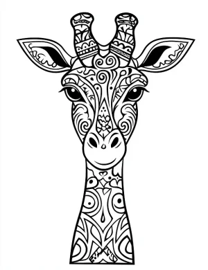 Majestic Giraffe Head Zentangle Mandala Outline Coloring Page by Mindset Flow