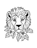 Majestic Lion Portrait With Blossoms Flower Coloring Page By Mindset Flow