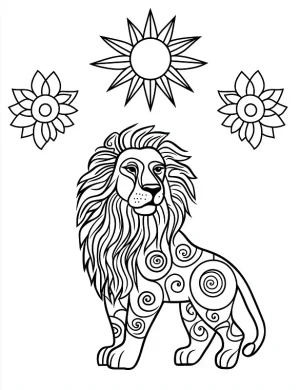 Majestic Lion With Floral Patterns Coloring Page by Mindset Flow