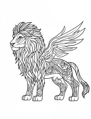 Majestic Lion With Wings Coloring Page by Mindset Flow