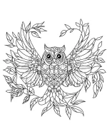 Majestic Owl Mandala with Wings and Leaves Coloring Page by Mindset Flow