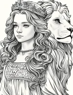 Majestic Queen with Lion Companion Adult Coloring Page By Mindset Flow