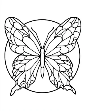 Majestic Swallowtail Butterfly Circular Mandala Outline Coloring Page by Mindset Flow