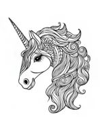 Majestic Unicorn Head Mandala with Flowing Mane Coloring Page