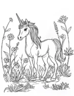 Majestic Unicorn in Floral Meadow Coloring Page