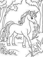Majestic Unicorn in the Forest Coloring Page