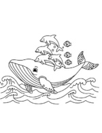 Majestic Whale in Playful Ocean Waves Coloring Page By Mindset Flow