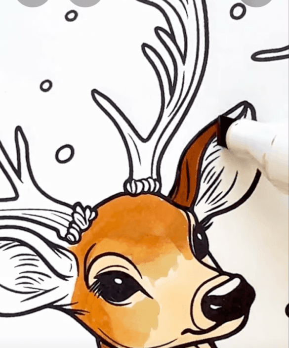 Majestic Winter Deer Forest Adult Coloring Page-HowToVideo
