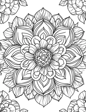 Mandala Design with Petals and Leaves Coloring Page by Mindset Flow