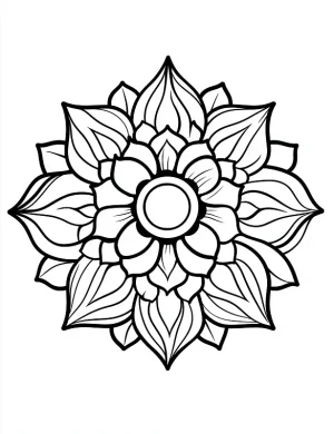 Mandala Design with Symmetrical Petals and Center Coloring Page by Mindset Flow