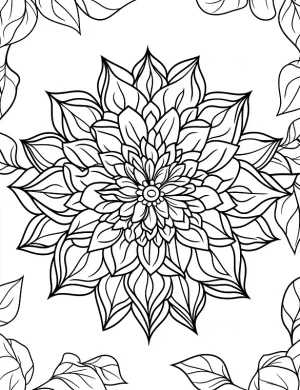 Mandala Floral with Leaves and Petals Coloring Page by Mindset Flow