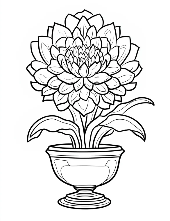 Mandala Style Blooming Flower in Decorative Pot Coloring Page