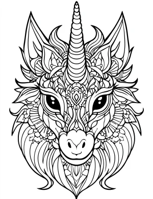 Mandala Unicorn Front-Facing Pose with Intricate Mandala Designs Coloring Page