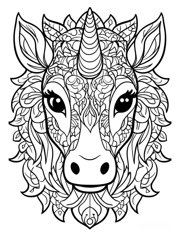 Mandala Unicorn with Intricate Floral Patterns and Designs Coloring Page