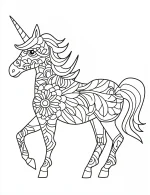 Mandala Unicorn with Intricate Floral Patterns and Detailed Swirls Coloring Page